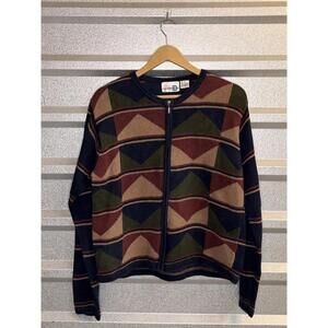 Vintage Women's Paul Harris Design Geometric Pattern Zip-Up Sweater Medium